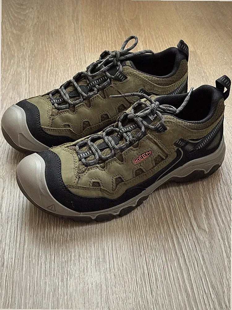 KEEN Targhee IV Waterproof Hiking Shoes for Men's Size 8.5 Dark Olive/Gold Flame