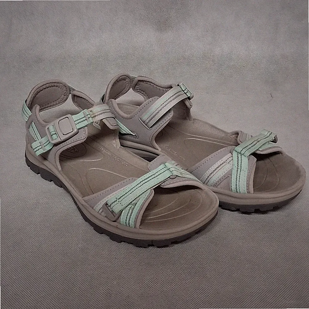 KEEN Terradora II Open Toe Hiking Sandals Women's 8 Gray Green Buckle Strap