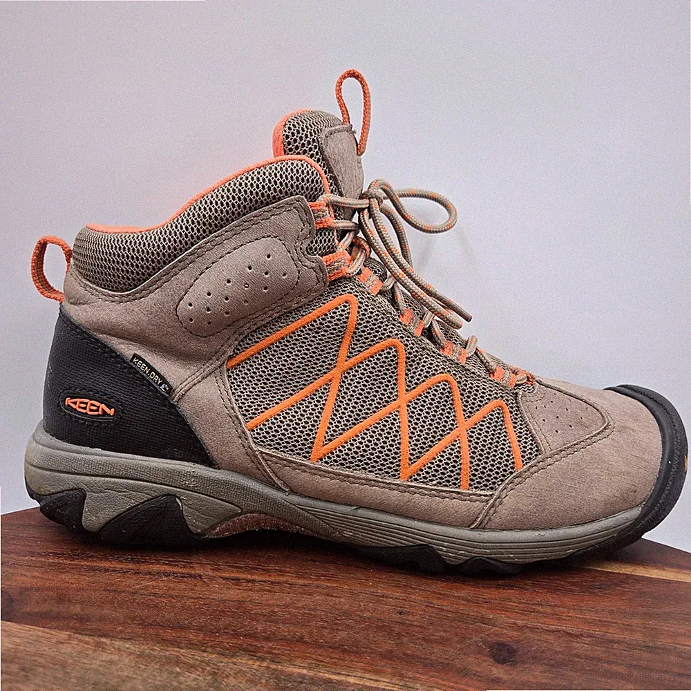 Keen Verdi Mid Boots Women's 10 Taupe Orange Leather Waterproof Hiking Outdoor