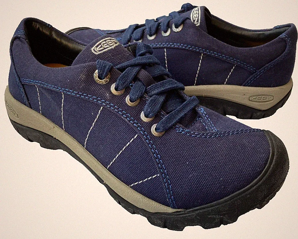 KEEN Women's PRESIDIO Blue Leather Laced Hiking Shoes With Arch Support (Size 6)