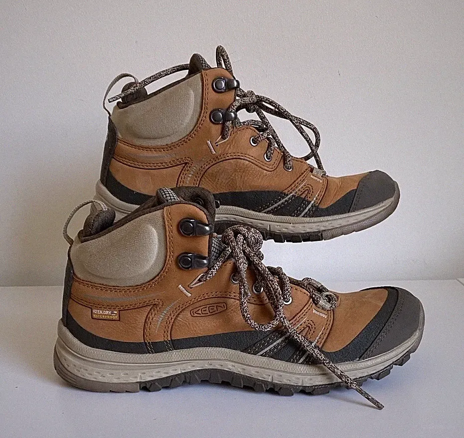 KEEN Womens Leather Hiking Boots Size 6.5US Waterproof Outdoor Boots Orange Gray