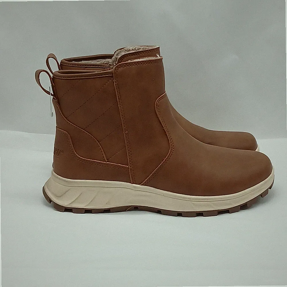Khombu Womens Platform Ankle Boots Sz 8M Brown Chunky Sherpa Fleece Lined Hiking