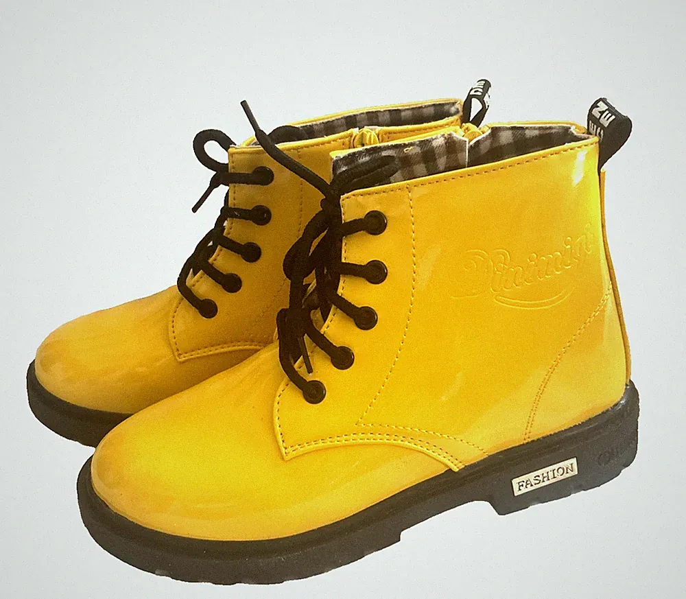 Kids Waterproof Combat Boots Ankle Zipper PU leather Non-slip Size 3.5