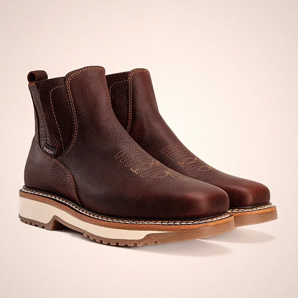 King Welt Arizona Leather Double Density Square Toe Short Work Boots - Merlot