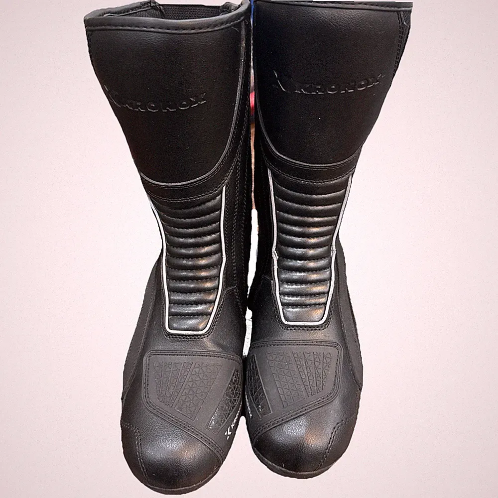 Kronox Motorcycle Riding Boots Men Touring Water Resistant Black PU Leather*NEW*