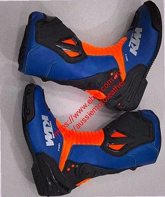 KTM BOOTS ORANGE MOTORCYCLE BOOTS MOTORBIKE COWHIDE LEATHER SHOE BIKER RACING