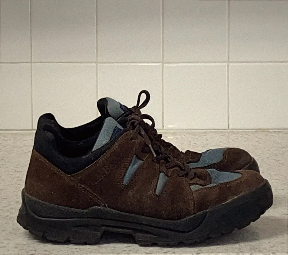 L.L. Bean Men's 10 W Hiking Walking Shoes Brown Suede/Blue Nylon
