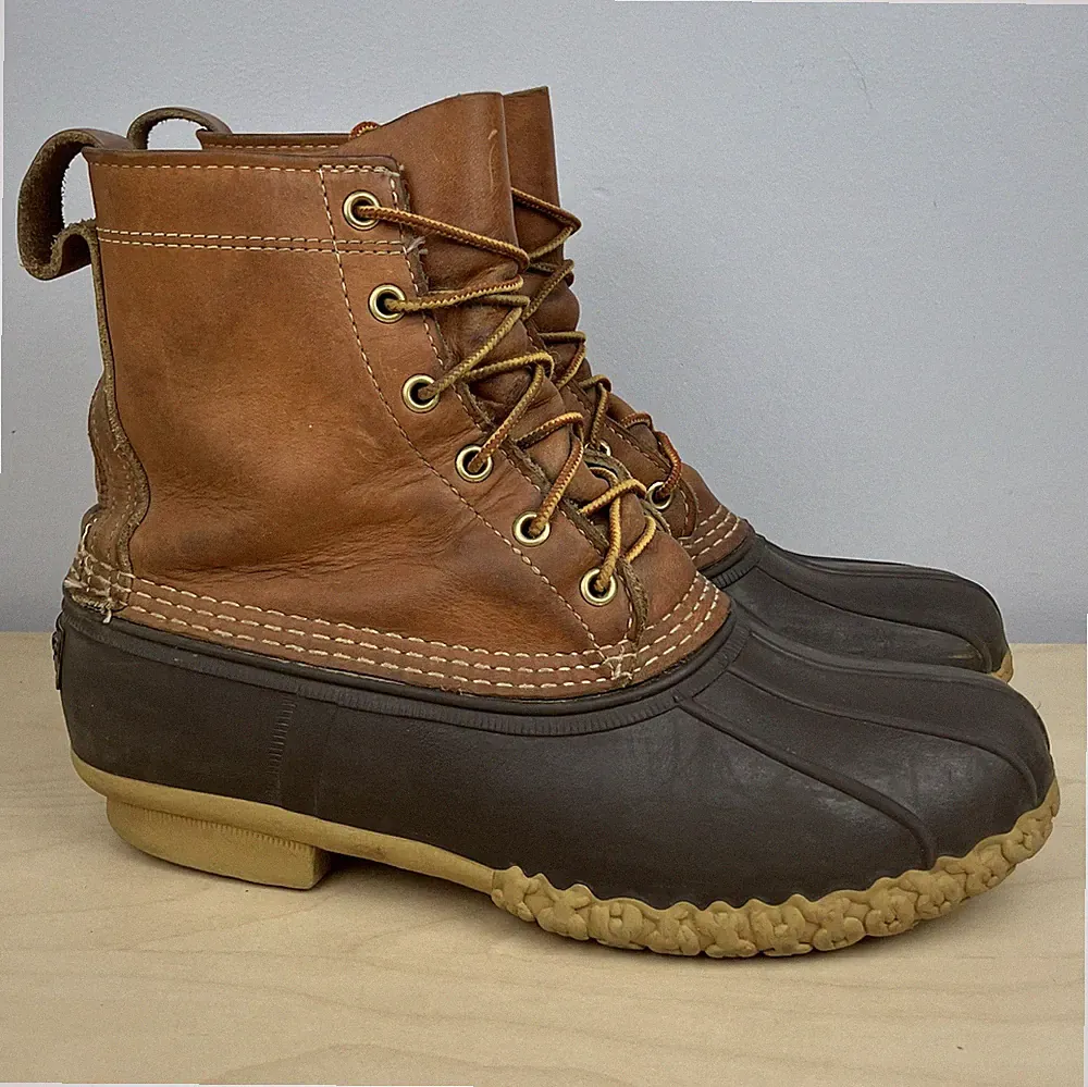 L.L. Bean Men’s Size 7.5 M+ Unlined 8” Brown Leather Duck Rain Boots Classic