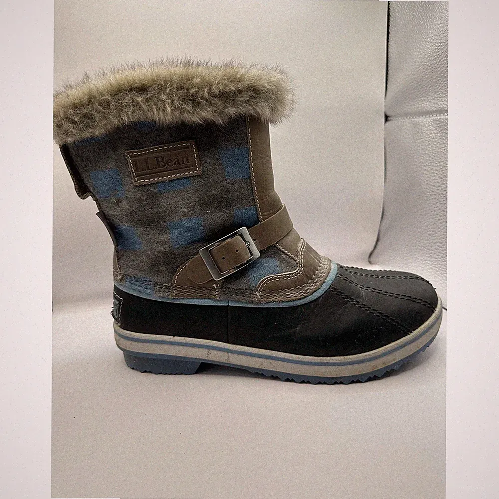 L.L.Bean Women’s Tek 2.5 Winter Waterproof Blue Plaid Boots Size 7 Outdoors