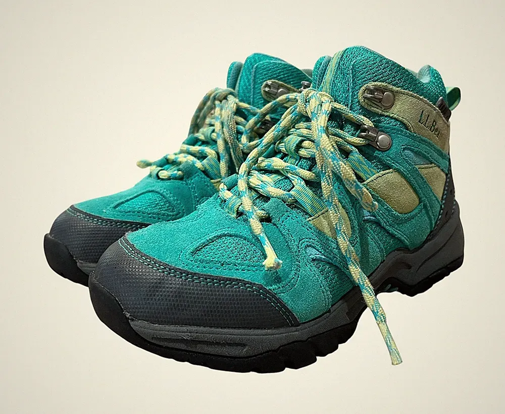 L.L. Bean Youth Girls Teal & Lime Suede & Mesh Tek 2.5 Hiker Trail Boots Size 3