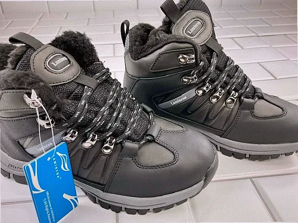Lamincoa Winter Snow Hiking Boots For Women Fur-Lined Black/Gray size 6