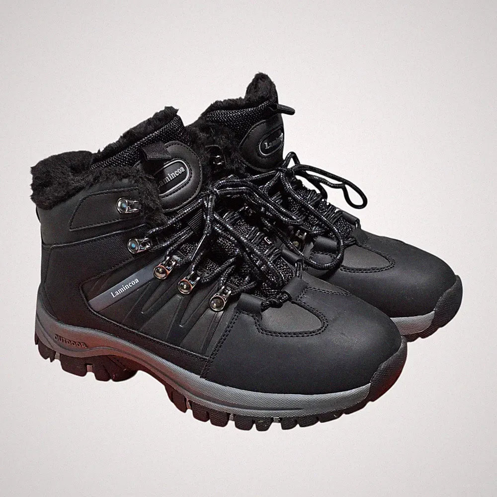 Lamincoa Women's Snow Boots Water Resistant Faux Leather Non-Slip Hiking 8.5