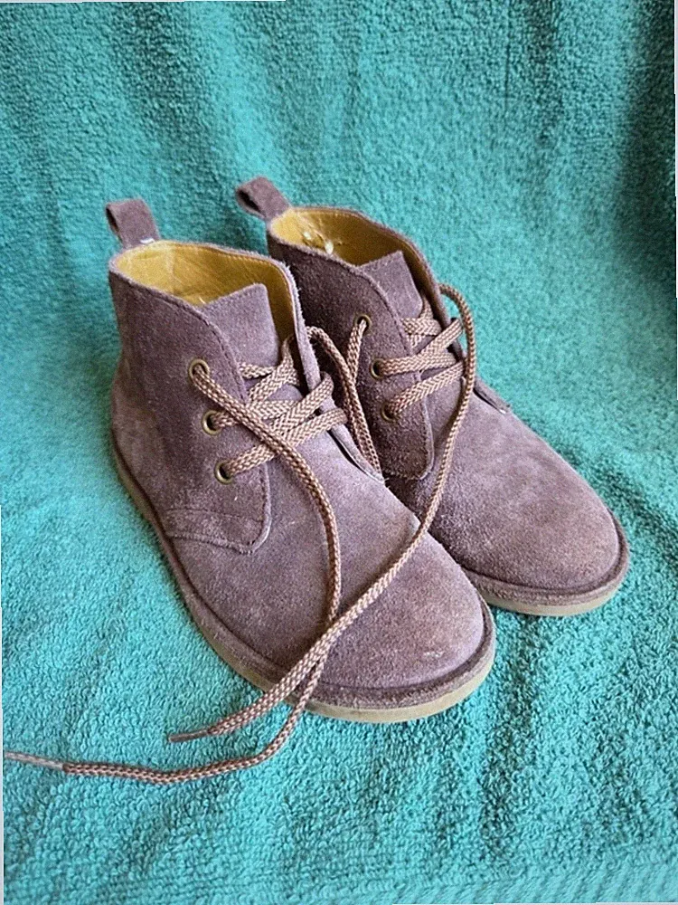 Lands' End Brown Suede Chukka Boots Lace Up Boy's Ankle Casual Size 12