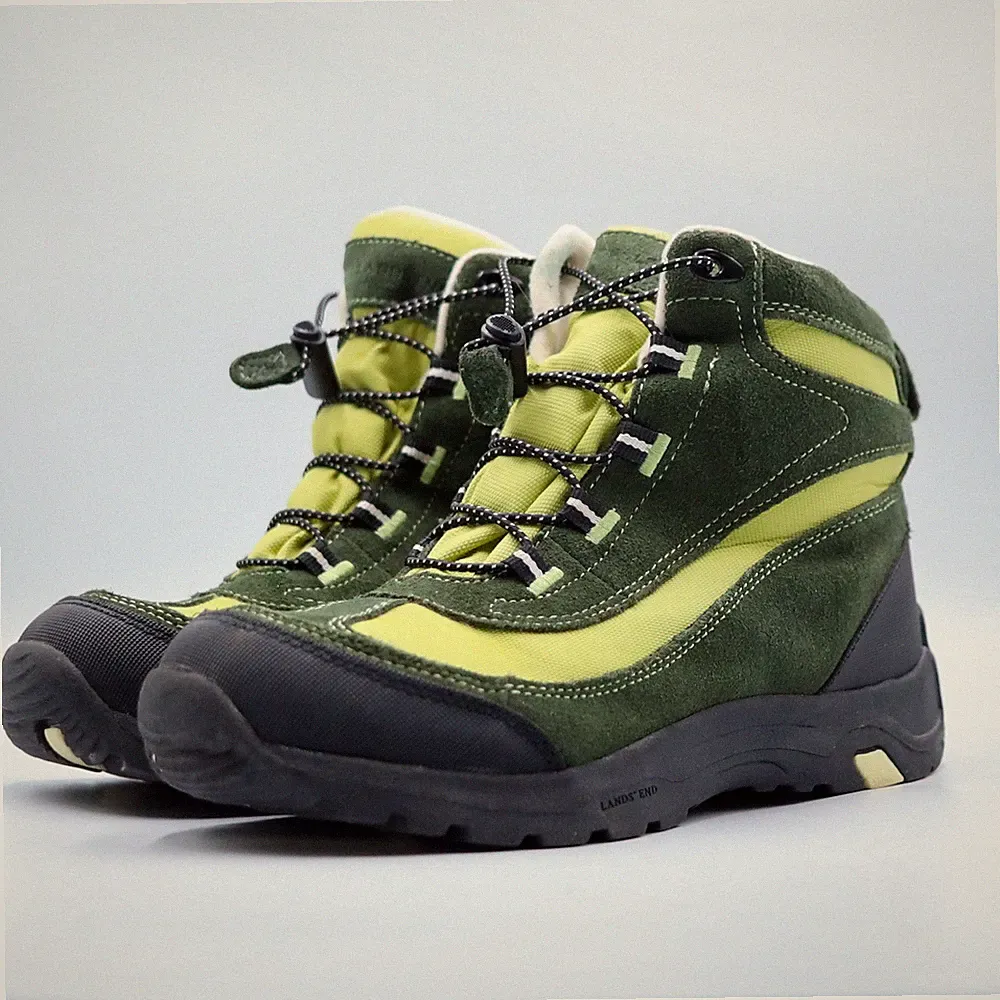 Lands End Hiking Boots AgION Antimicrobial Womens 7.5 Green Suede Toggle Lace Up