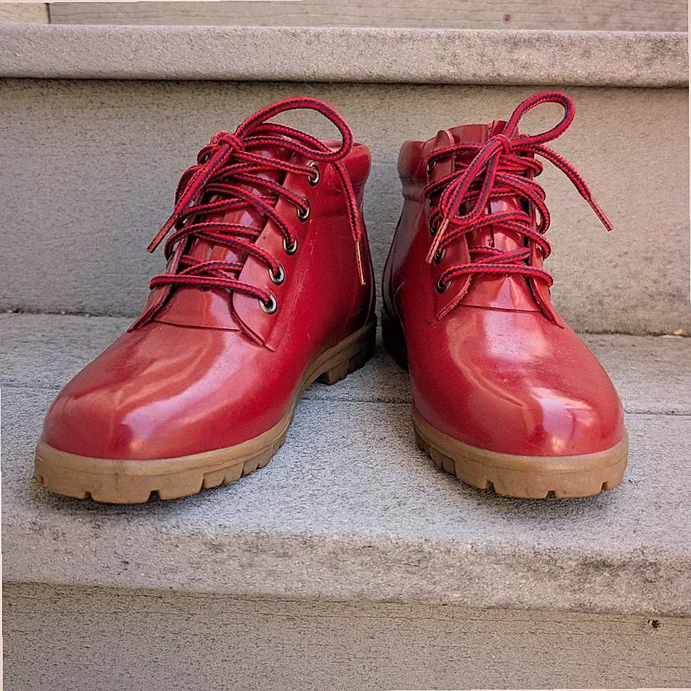 Lands' End Hiking Rain Ankle Boots Womens 7 Waterproof Red Lace Up Gorpcore Lake