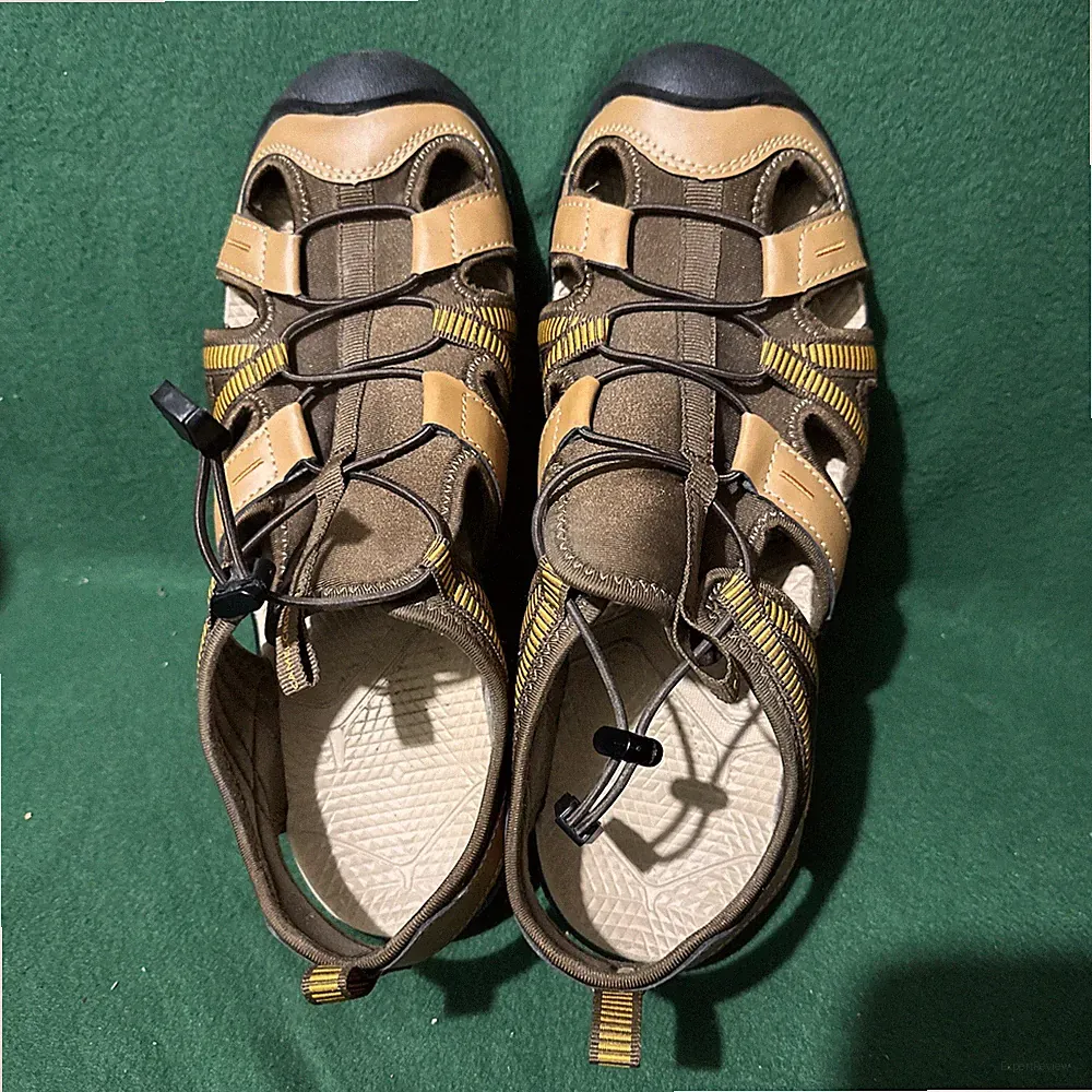 LANDS END Mens 11D 11 D Bungee Hiking Trail Sport Sandals Bump Toe Outdoor BIEGE