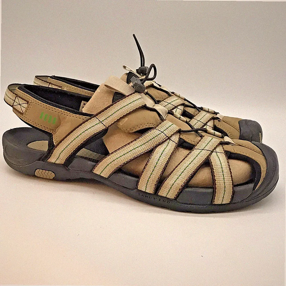 Lands' End Sandals Men's 9EE Bungee Lock Cap Toe Hiking Trail Water Sport Shoes