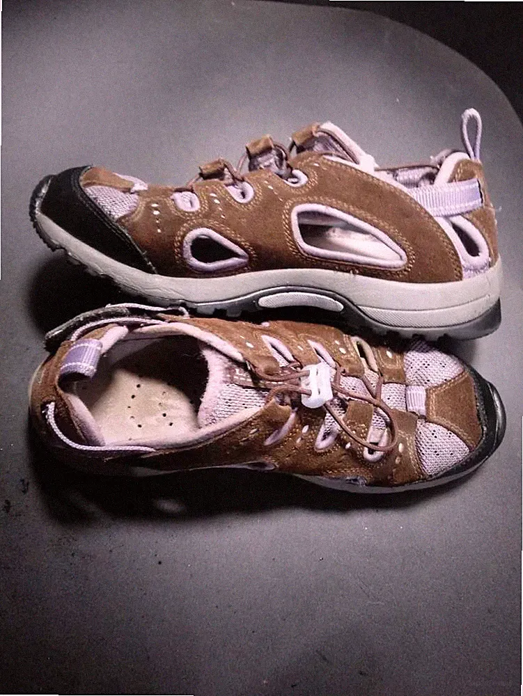 Lands End Womens Hiking Shoes Boots Brown 191511 Trail Low Top Bungee Cord 6 B