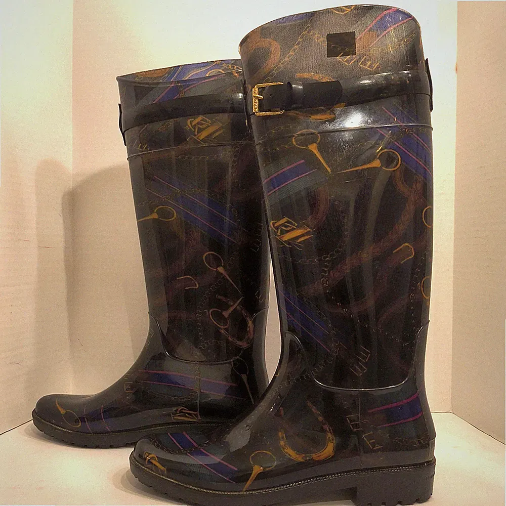 Lauren Ralph Lauren Rossalyn 11 Rain Boots Women's 9B Equestrian Print PVC