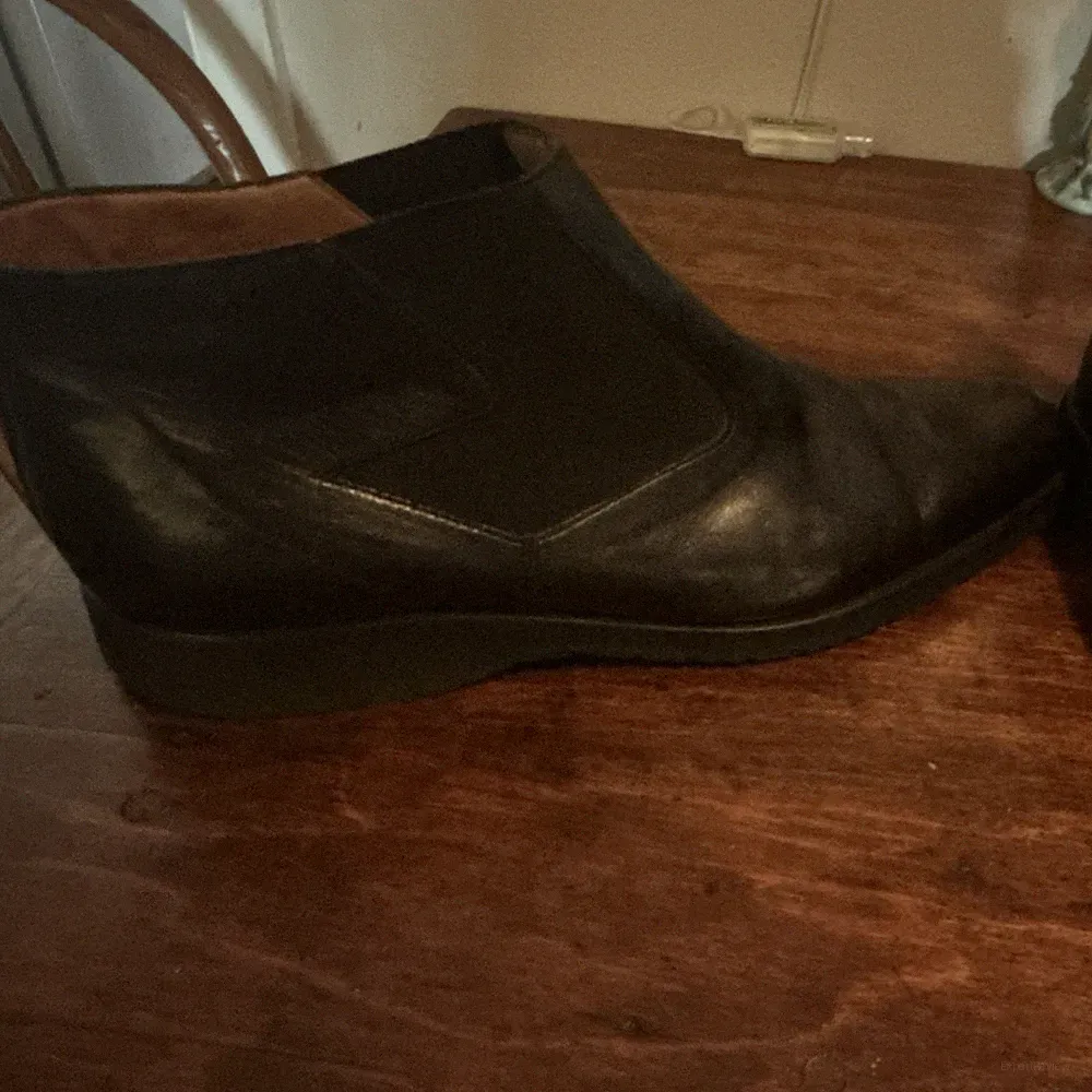 Leather Chelsea Ankle Boots for Men Black Pull On Elastic Casual Rubber Sole