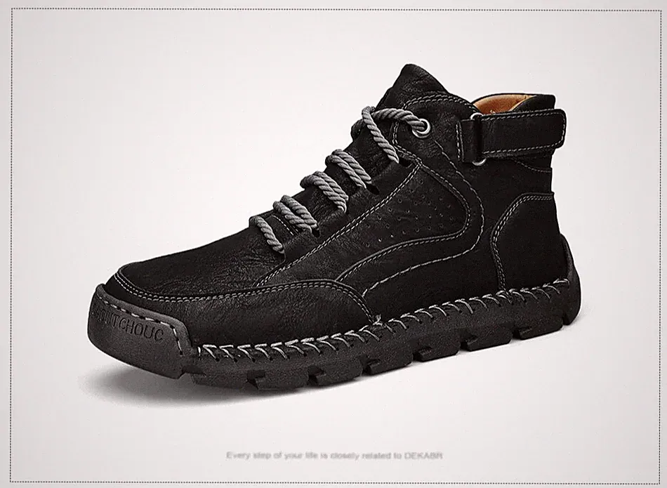 Leather Men Ankle Boots Outdoor Comfort Motorcycle Boots Handmade Soft Sneakers