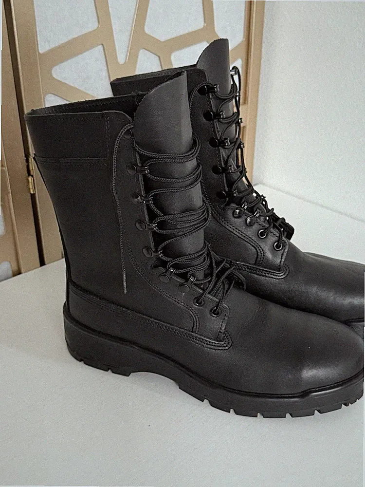 Leather Military Combat Style Steel Toe Black Boots VIBRAM SOLE Mens Size 10 W