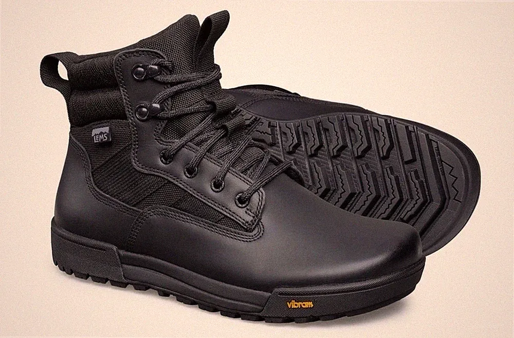 LEMS Men's Black Leather Ankle Work Boots Lace-Up Vibram Sole