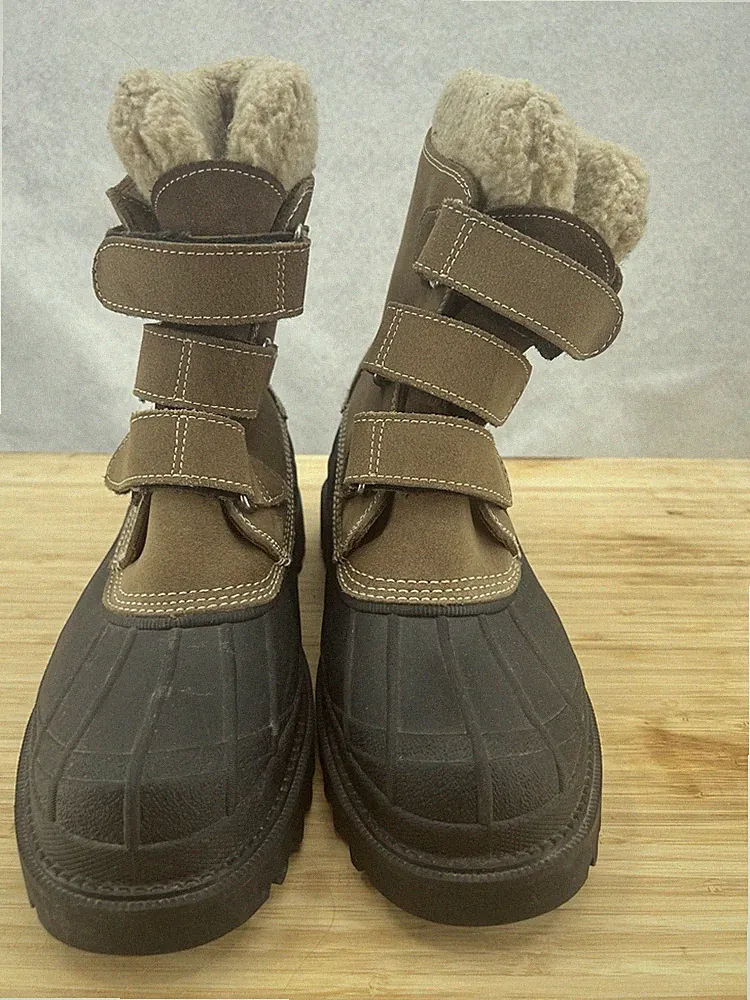 LL BEAN Pac Snow Boots Womens 11 M w/ Felt Liner Faux Fleece Trim Hook & Loop