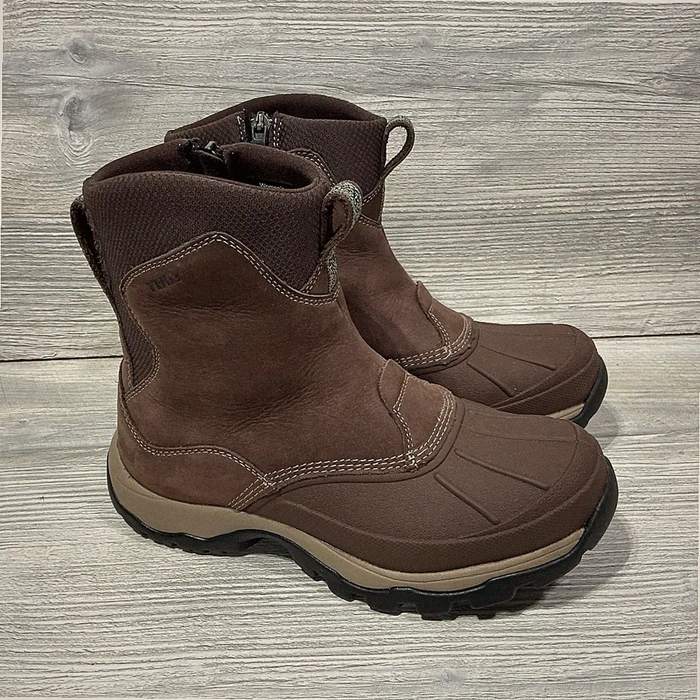 LL Bean PRIMALOFT Tek 2.5 Brown Leather Women's Winter Snow Boots Size 7 M