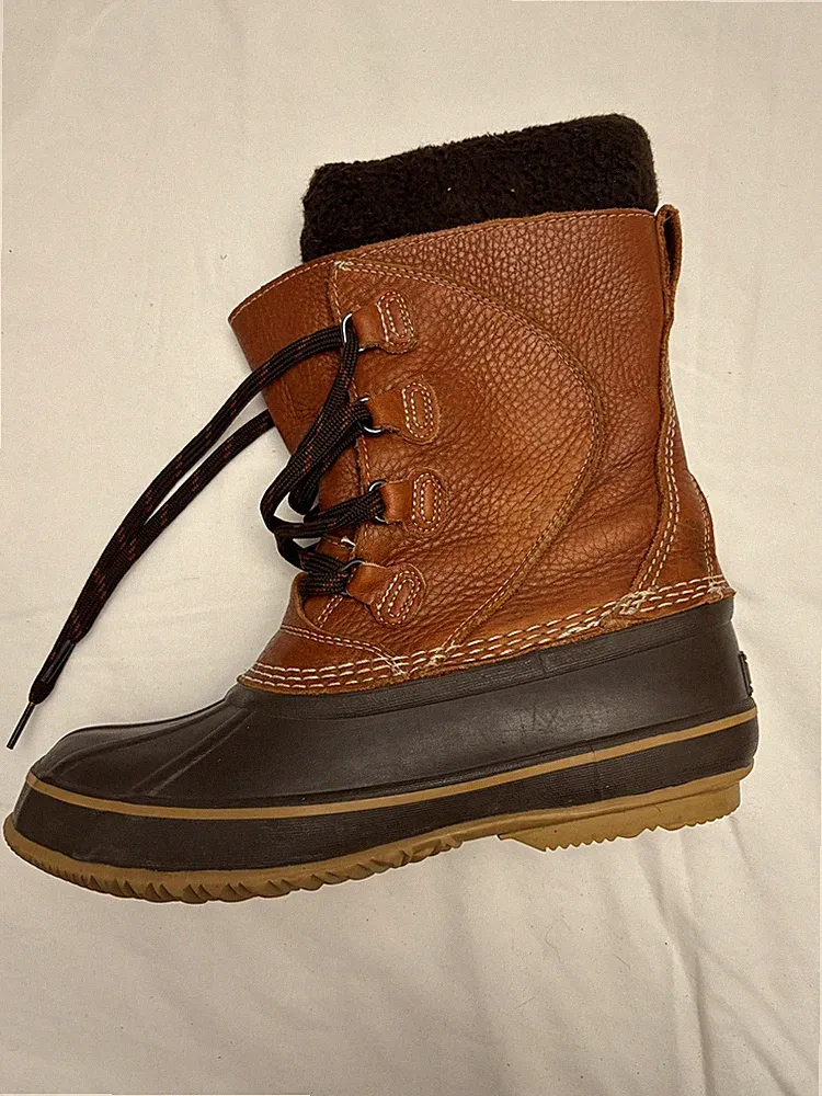 LL BEAN Tumbled Leather Pac Snow Duck Boots Womens Sz 6 Maple Brown Felt Lining