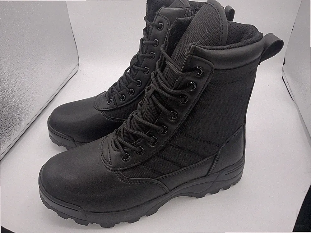 LMQLZHYC Men's Military Work Mountaineering Combat Boots, Black, Size 8.5