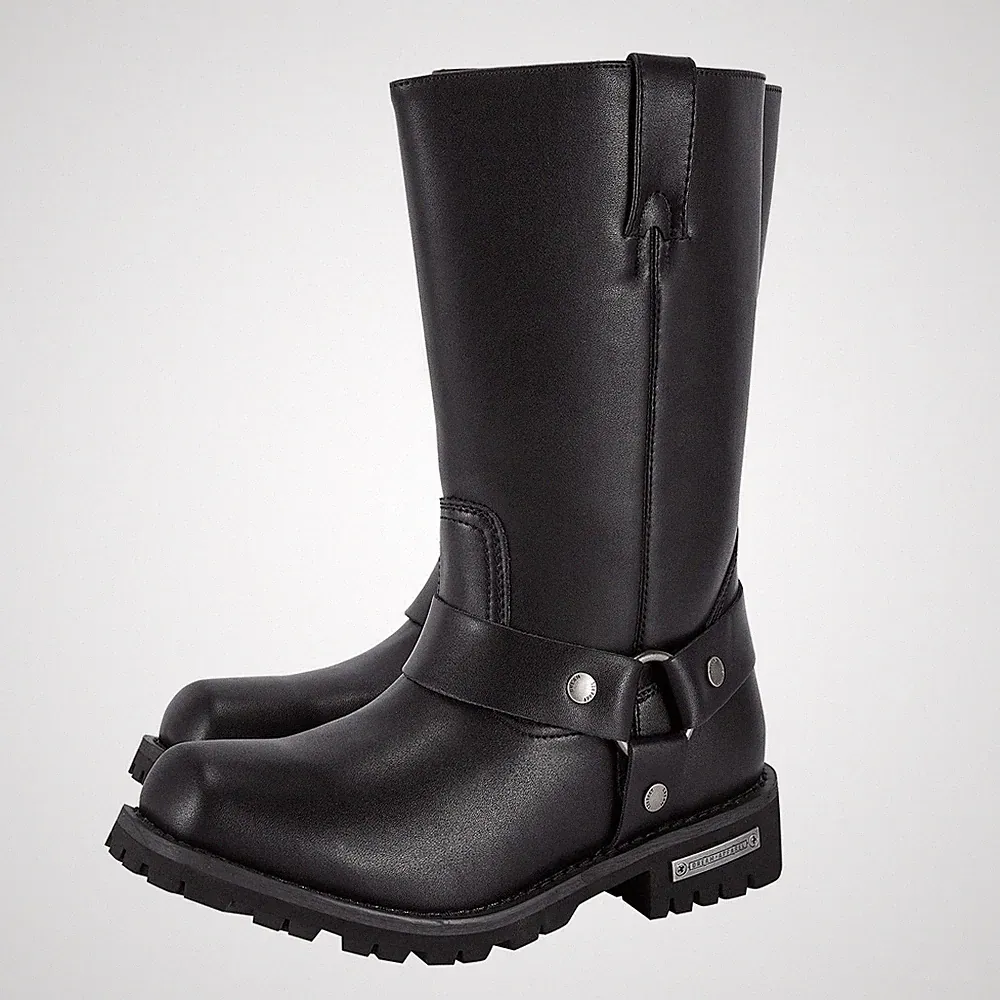 Long New Men's Black Leather Motorcycle Touring, Riding & Fashion Zipper Boots