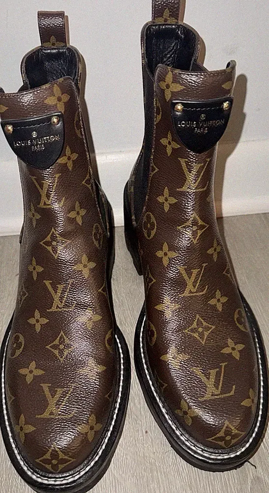 Louis Vuitton Chelsea Monogram Canvas Ankle Boots Women EU 40 Brown/Black
