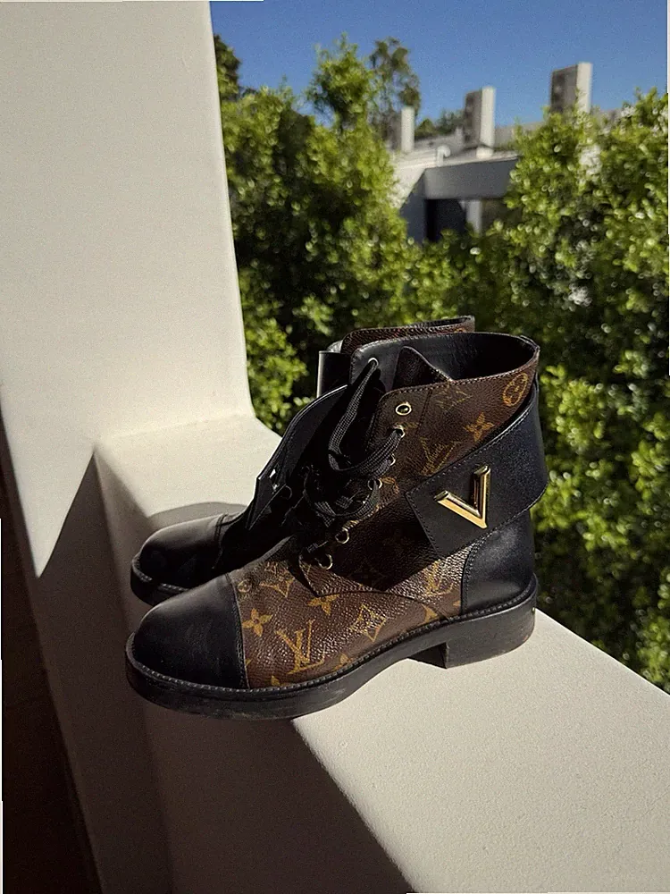 Louis Vuitton LV Monogram Logo Combat Ankle Boots Size 38