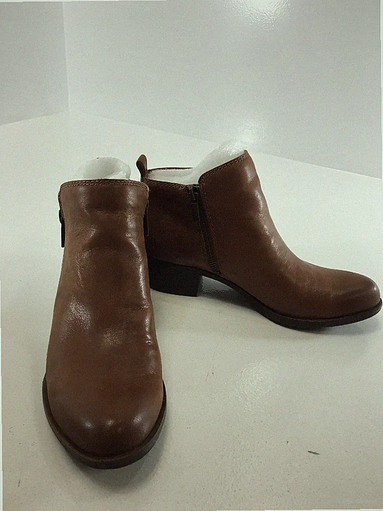 Lucky Brand Womens Leather Basel Side Zip Ankle Booties Toffee Size US:6.5M #