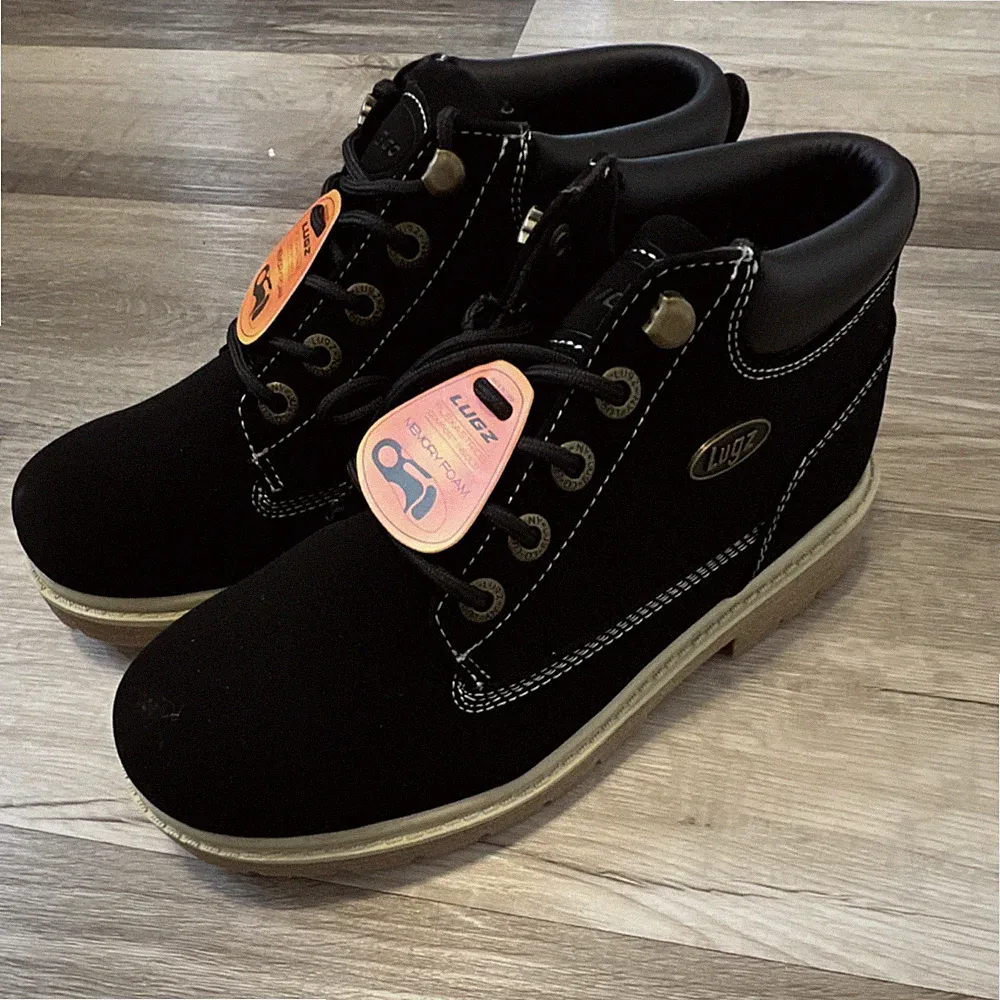 Lugz Women's Black Ankle Combat Boots Lace Up Synthetic Memory Foam Size 7.5