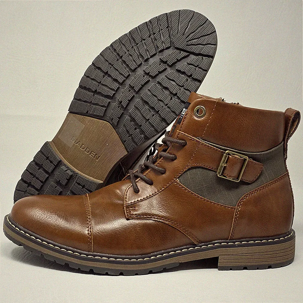 Madden Men's Combat Lace Up Boots Size Zipper Brown Size 9.5 New