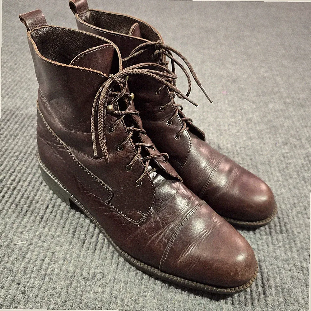 Made In Italy Boots Mens Size 11 Brown Leather Combat Lace Up Ankle Round Toe