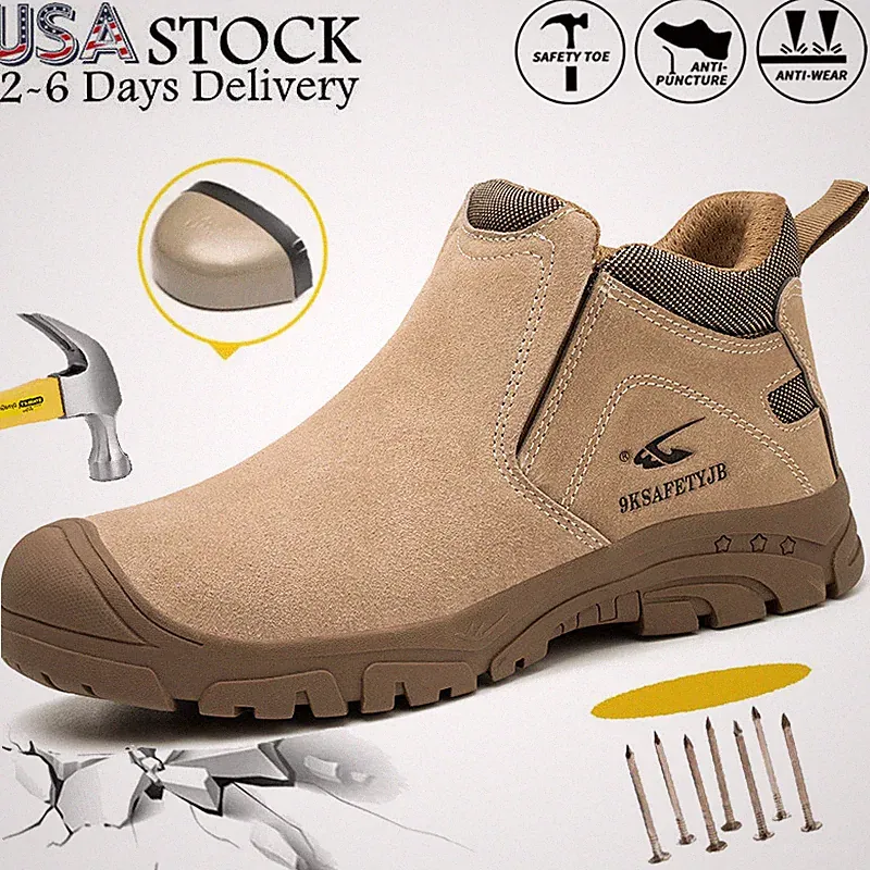 Man Composite Toe Work Boots Slip Resistant Safety Shoes Anti-Static Flexible US