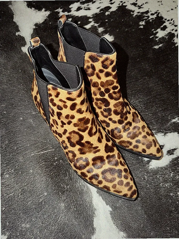 Marc Fisher Chelsea Boot Animal Print Leather Stretch Slip-On Brown Black