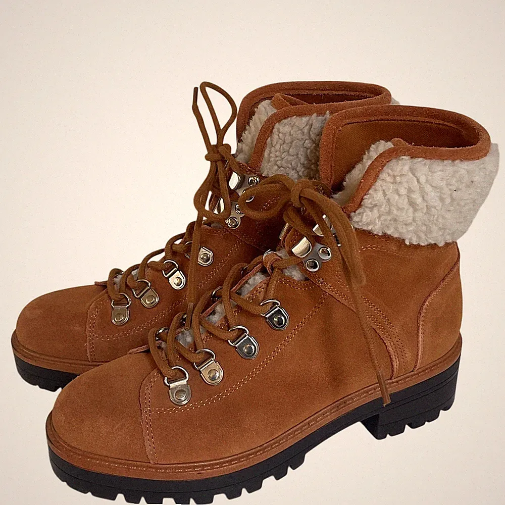 Marc Fisher Suede Shearling Lace-Up Hiking Boots Women’s Size 6 Winter Booties