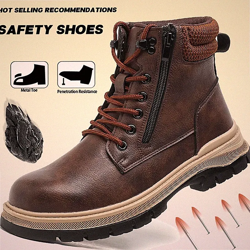 Men all-season outdoor Waterproof boots new steel toe safety work shoes non-slip