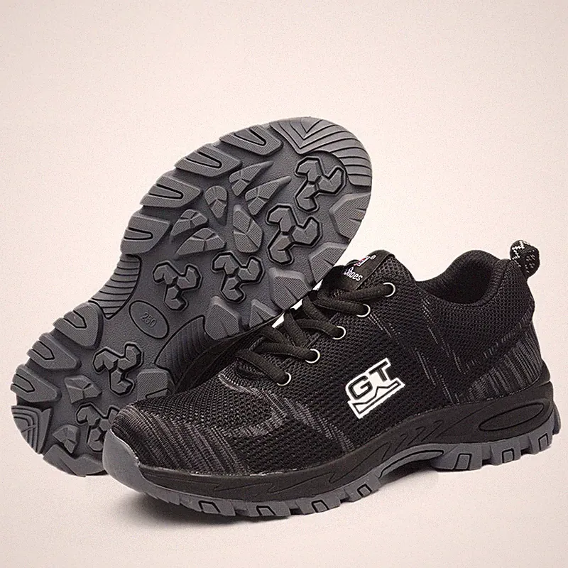 Men black Safety Work Shoes Steel Toe Boots Outdoor Sneakers