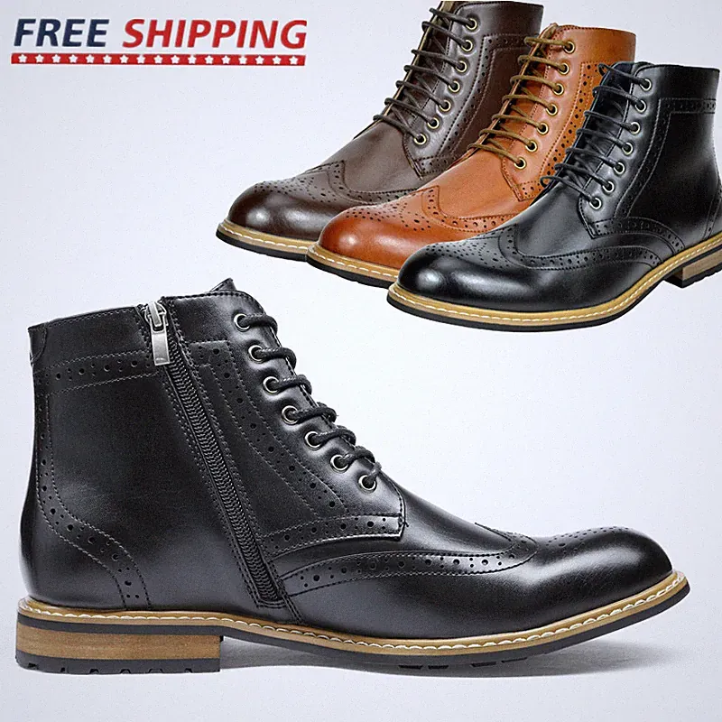 Men Dress Oxford Shoes Classic Wingtip Toe Zip Up Ankle Motorcycle Boots