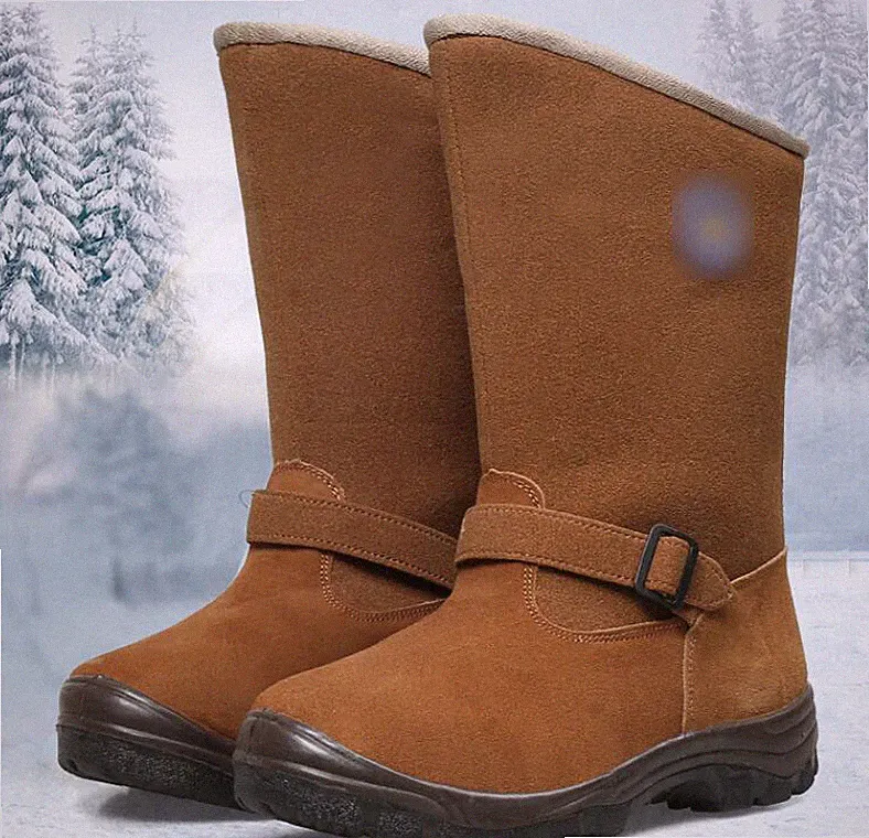 Men Faux Suede Labor work boots high top wear-resistant fleece Shoes Snow Boots