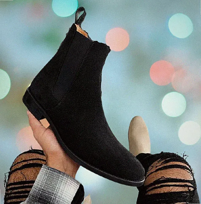Men Handmade Black Suede Chelsea Ankle Boots, Formal Suede Boots