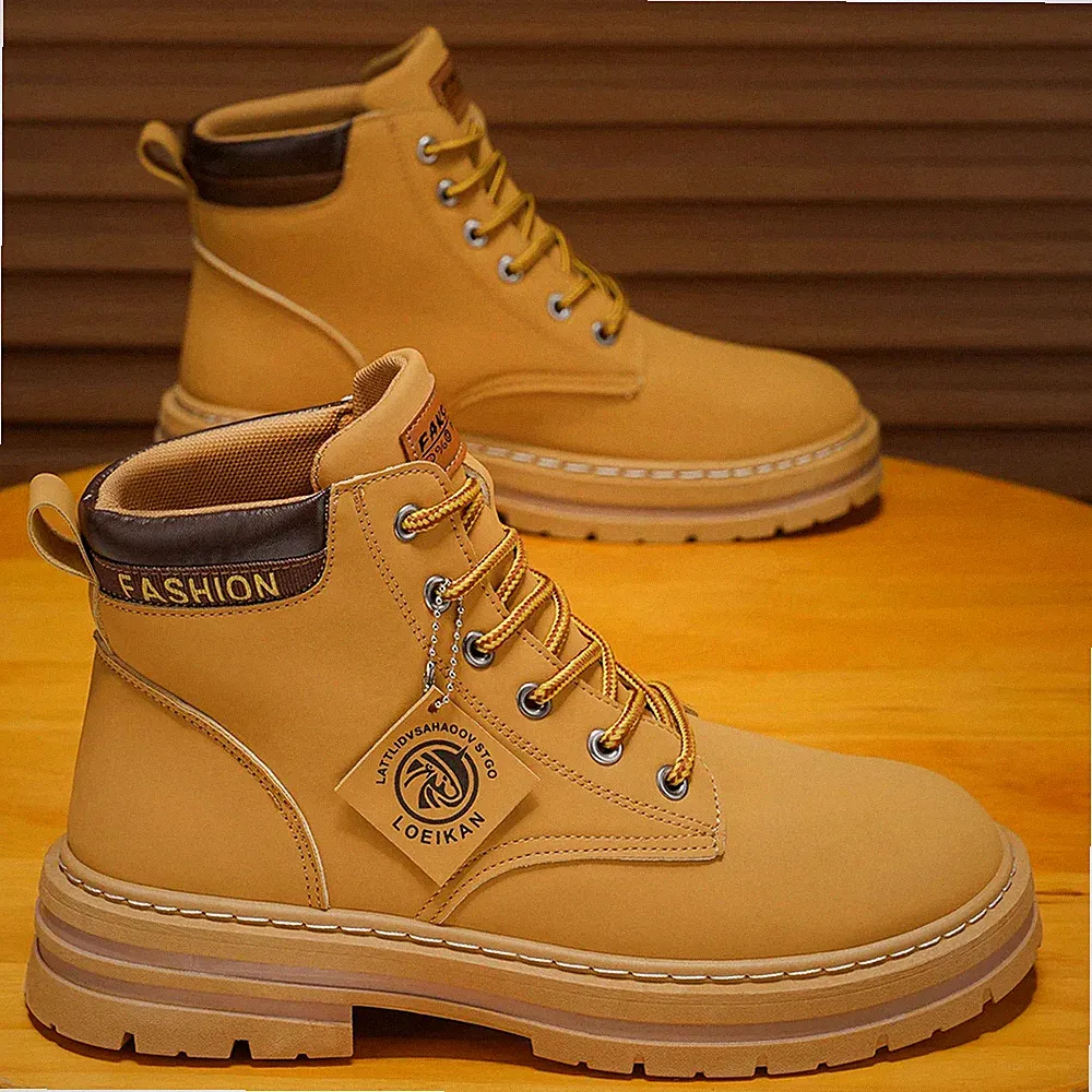 Men High Top Denim Boots Casual Trendy Mountain Hiking Outdoor Sports Shoes
