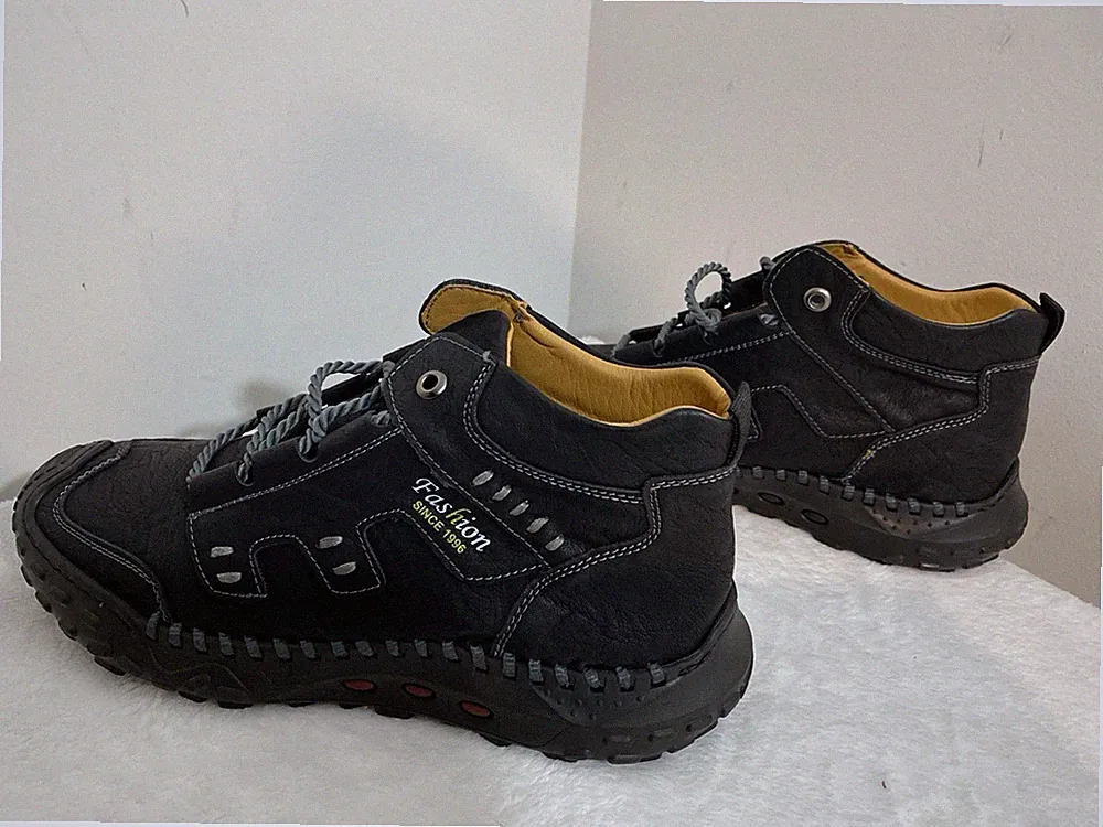 Men Leather Casual Boots Handmade Sport Non-slip Hiking Shoes Soft Sneaker Sz 44