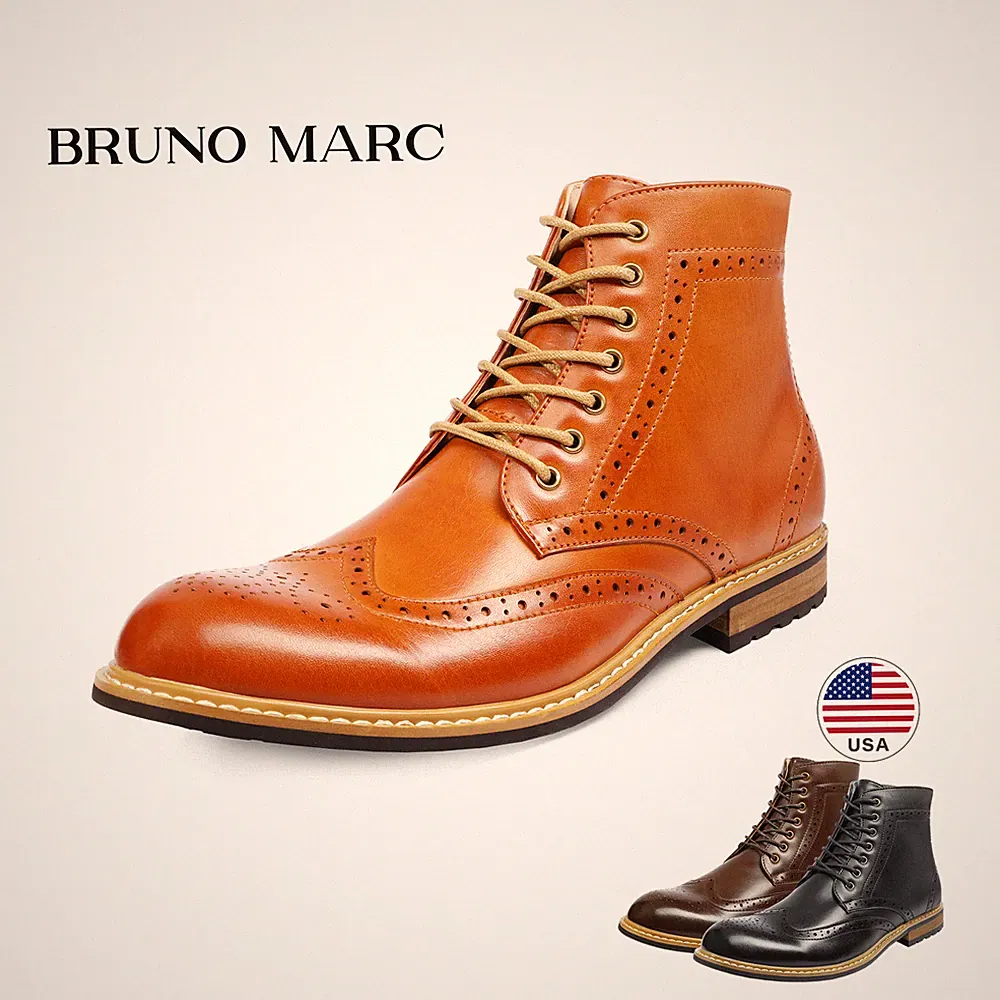 Men Leather Lining Motorcycle Boots Classic Wingtip Toe Oxford Derby Boots Brown