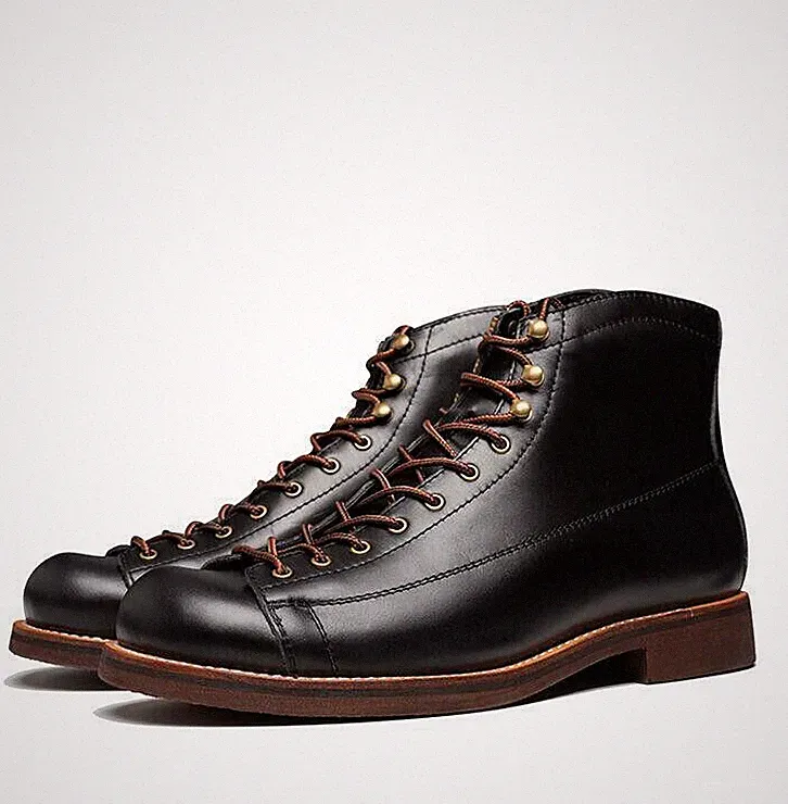 Men Leisure Motorcycle Casual Lace Up Round Toe Flat Leather Biker Tooling Boots